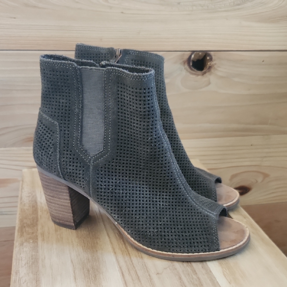 Toms Gray Peep-Toe Heeled Boots